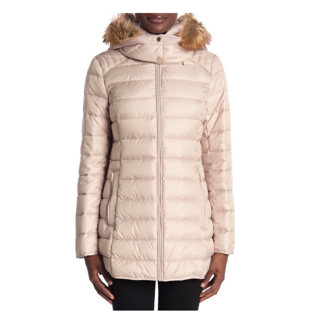 Huge Sale!🎉NWT Nordstrom Warm Quilted Fur Hooded Puffer Champagne Tan Cream Coat